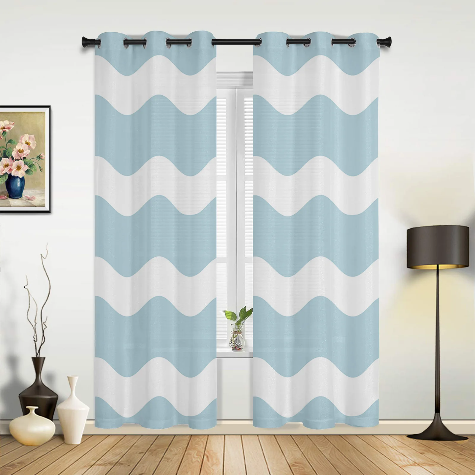 Modern Curtains Sky Blue Ripple Waves Baby Room Bedroom Creative Window Curtains Kitchen Living Room Terrace Valance Curtains