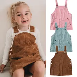 Baby Summer Clothing 0-5T Toddler Kids Baby Girl Mini Retro Dress Strap Corduroy Dress Suspenders Solid Overalls