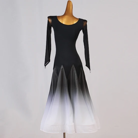 Standard Ballroom Dance Dress Adult Gradient Color Waltz Dance Skirt Long Sleeve Advanced Ballroom Competition Dancing Dresses