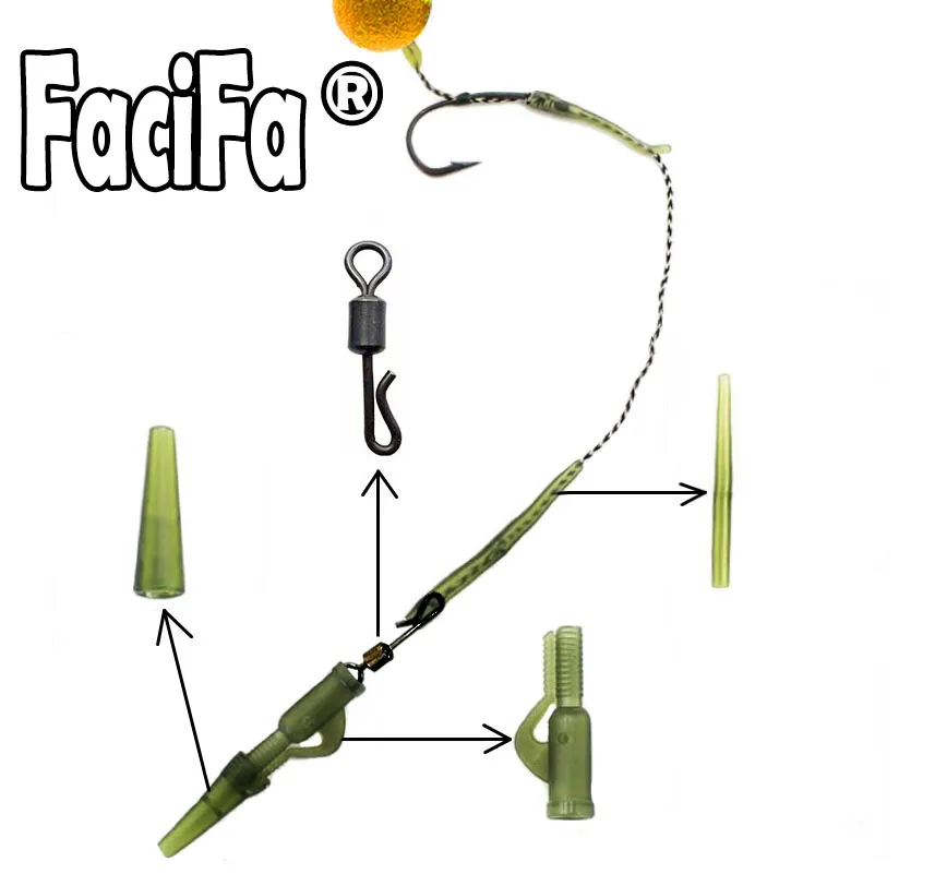 10 Sets Karpfenangelzubehör, Blei-Clip, Schnellwechsel-Wirbel, Gummihülsen gegen Verheddern, Karpfen-Rig, Angelzubehör für Grobangeln – Detail 1