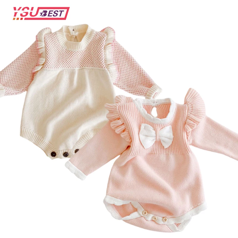 

Newborn Rompe Toddler Baby Girl Knitt Romper Princess Bow Autumn Winter Infant Baby Girls Jumpsuit Baby Girls Knitting Clothes