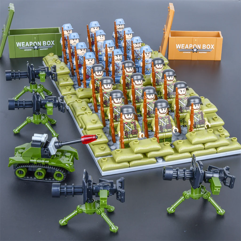 Building Blocks DIY Assemble Mini Military Fortress Gun Model Soldier Weapon Box Parent Child Interactive Game Boy Gift