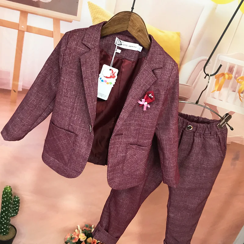 2021 Flower Boys Formal Jacket+Pants 2Pcs Mariage Clothing Set Enfant Kids Wedding Suit Children Gentleman Performance Dress