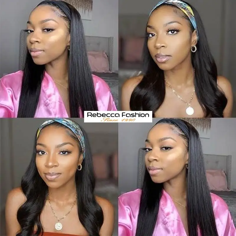 Rebecca Headband Wig Long Straight Human Hair Wigs for Black Women Full Machine Cheap Wigs Remy Brazilian Short Hair Scarf Wigs