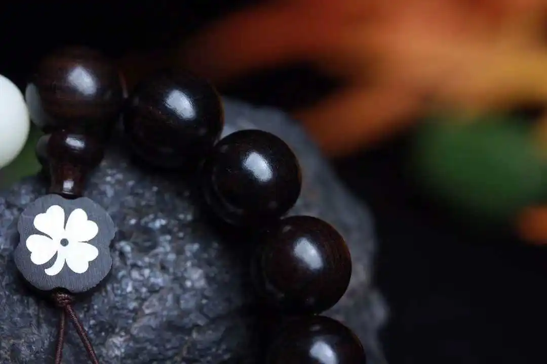 New white jade bodhi root purple sandalwood beads bracelet 1.5 beads with ebony pure four silver leaf grass