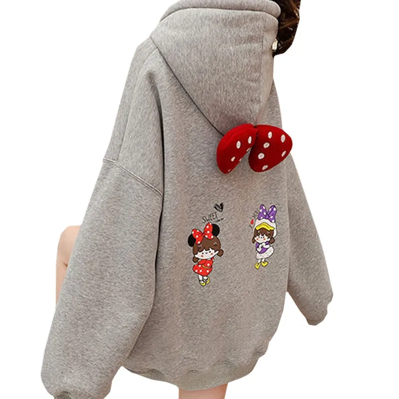 New Plus Velvet Female Bow Pullover Casual Trend Winter Women Sweatshirt Harajuku Harajuku Print Cute Dancing Little Girl Coat