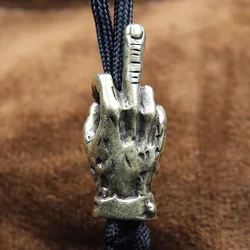 Cuentas de Paracord de mano de latón con dedo medio erguido, accesorios de pulseras de cuerda de paraguas DIY, colgantes de cordón de cuchillo Retro Punk