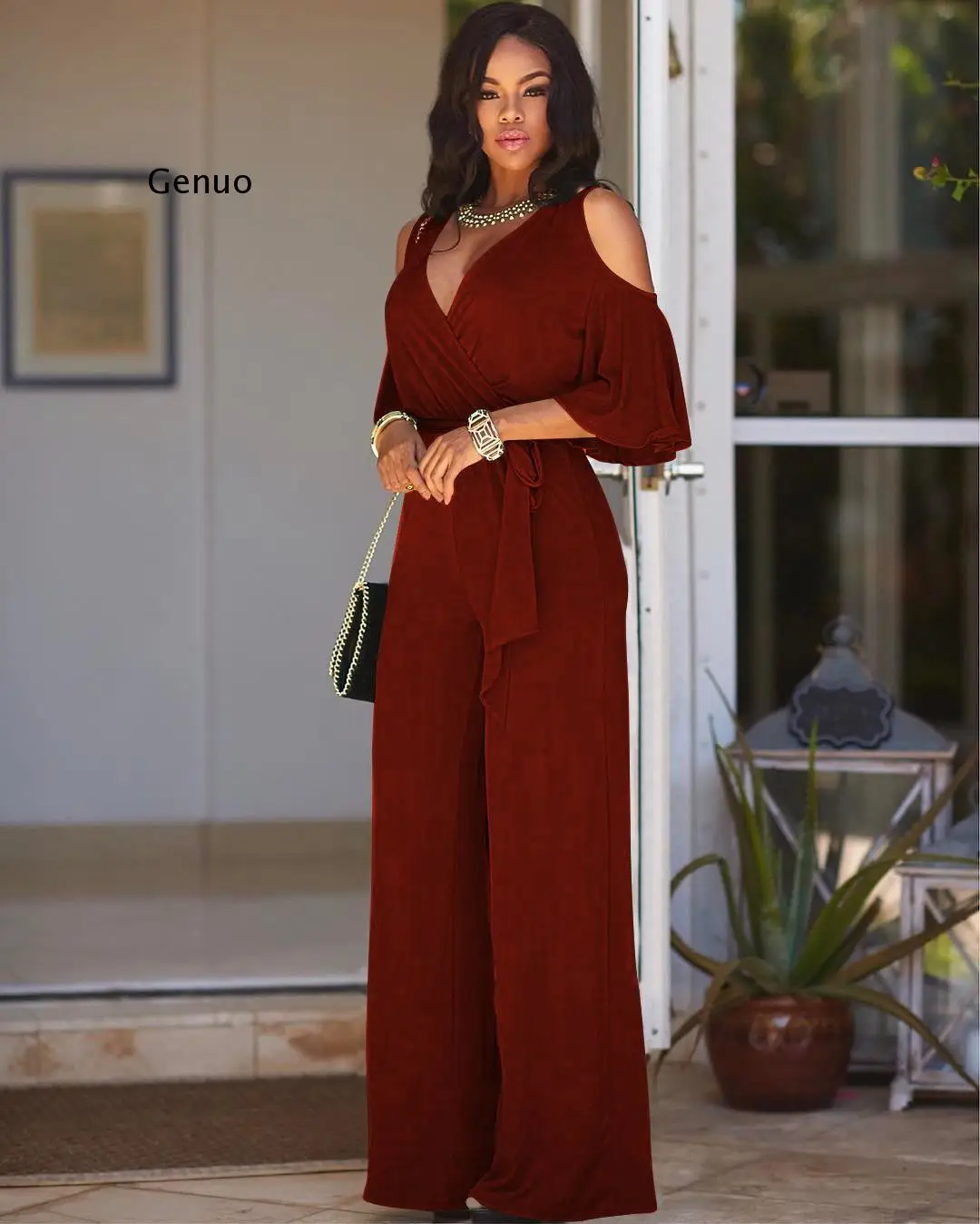 Women Cold Shoulder Wide Leg Pants Jumpsuits Female Overalls Sexy Party Jumpsuit Women's Loose  Jumpsuits