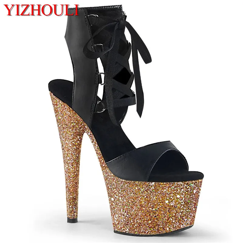 

17cm stiletto heels, front with 7in pole dancing boots, sequined with sexy nightclub model party boots