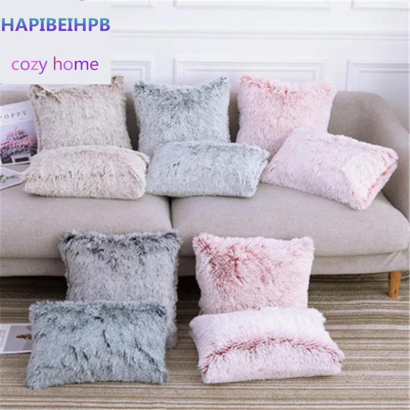 

SBB Newest fashion sofa Double plush pillow cover long hair bedside solid gradient cushion Plush Pillow Cover cozy home decorate