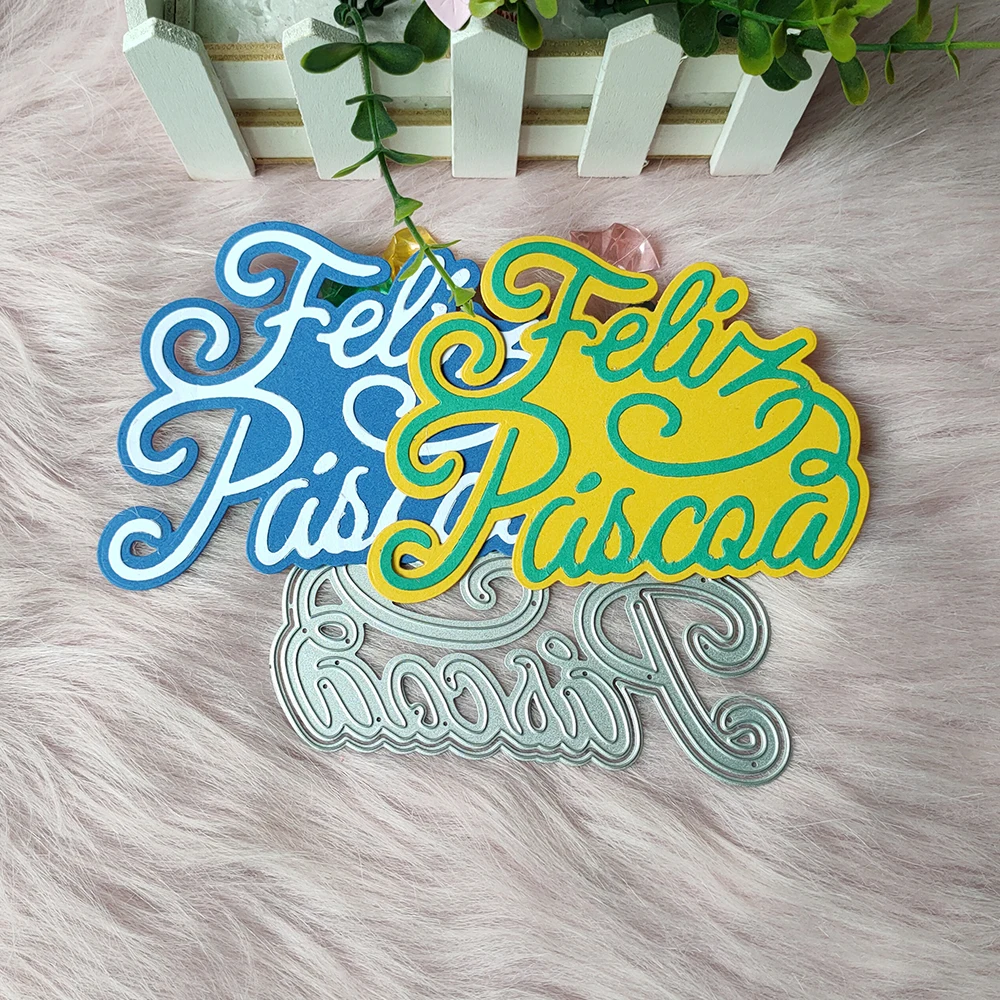 

New Portuguese word for Happy Easter Metal Cutting Dies Decorative Scrapbooking Steel Craft Die Cut Embossing Paper Cards