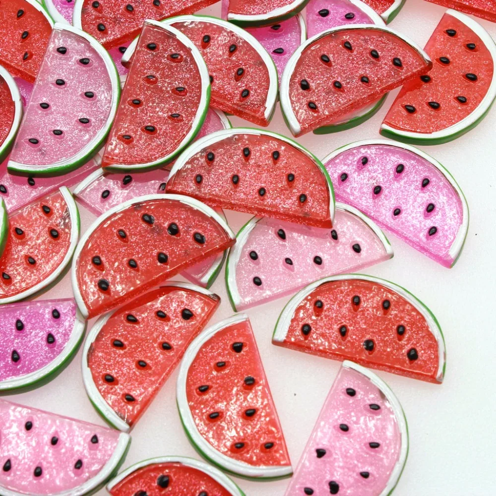 20pcs Big Watermelon Slice Decoden Kawaii Glitter Flatback Resin Cabochons 35mm Iridescent Hand Painted