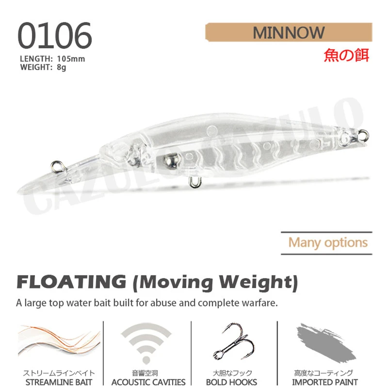 Minnow Fishing Accessories Blank Unpainted Lure Isca Artificial Weights 8g 105mm Floating ABS Pesca Tackle Wobblers Carp Leurre