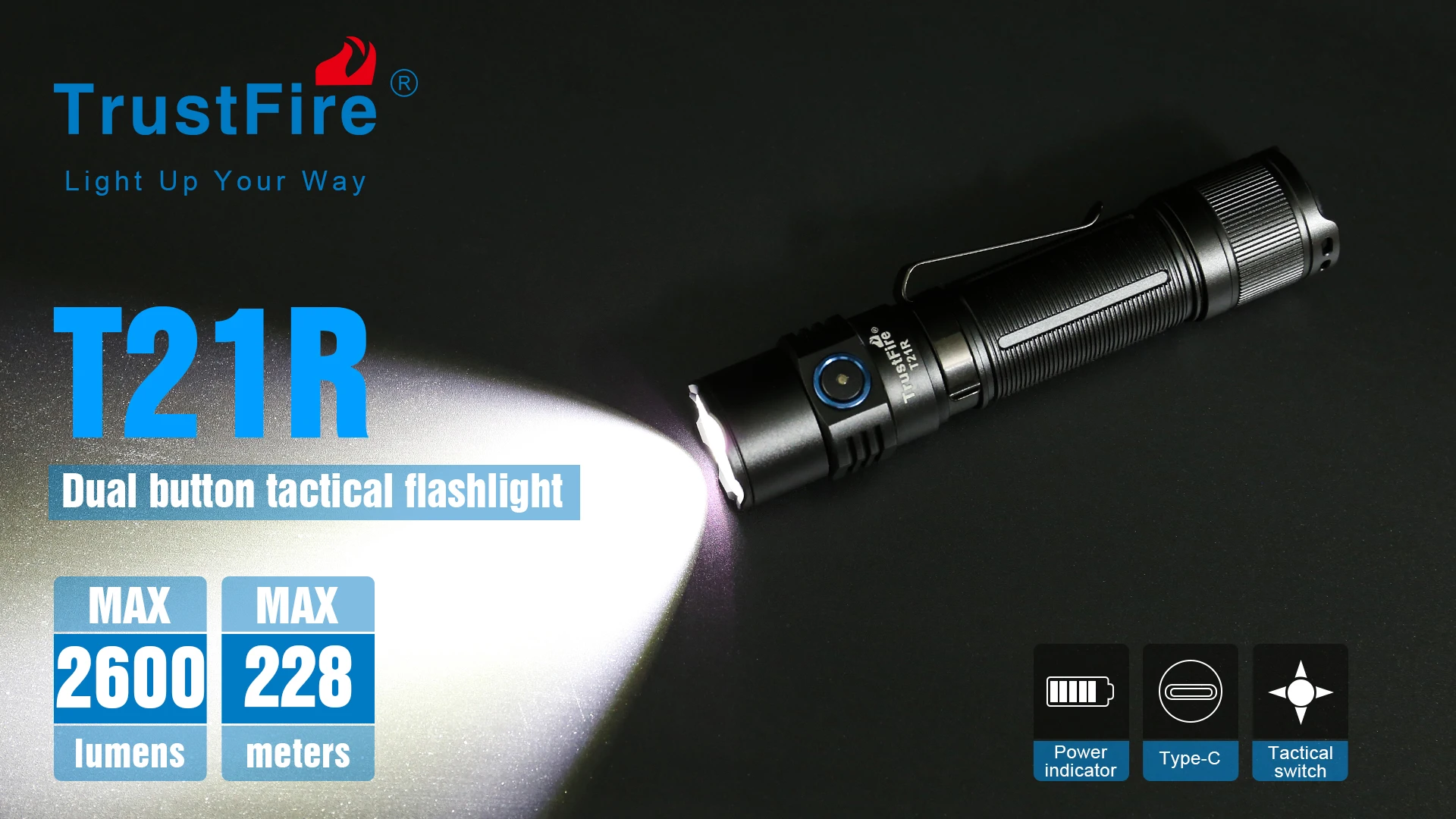 Trustfire T21R Taktische LED-Taschenlampen, 2600 lm, Typ C, USB wiederaufladbar, 21700, leistungsstarke Außenbeleuchtung, Hochleistungs-Laternen-Taschenlampe – Detail 1
