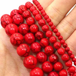 Natural Stone Red Howlite Turquoises Round Loose Beads For Jewelry Making  Fit Diy Bracelet Necklace 4 6 8 10 12MM