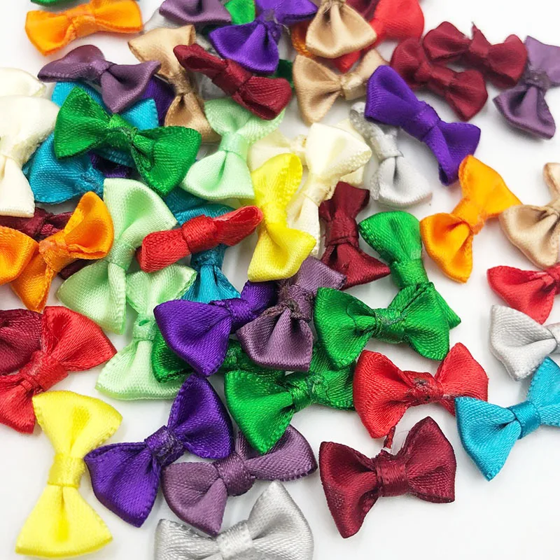 100 pcs  Lots Upick Small Satin Ribbon Bows Flower Appliques sew Craft Kid\'s cloth B128