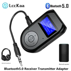 LccKaa 3-in-1 Bluetooth-compatible Receiver Transmitter Wireless BT 5.0 Adapter with Display Screen Low Latency Audio Adapter