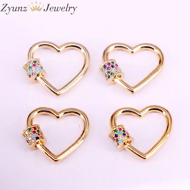 6PCS, Rainbow CZ Micro Pave Crystal Zirconia Gold Clasp Lock Carabiner Pave Lock Shaped Jewelry Connector Pendant Clasp