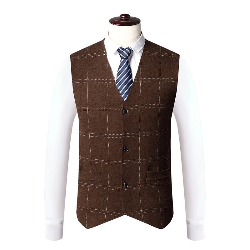 Men's Autumn New Suit Vest Fashion Plaid Single-Breasted Sweater Waistcoat Business Casual Slim Knit Vest Sleeveless Sweater