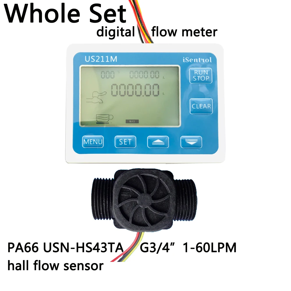 

US211M USN-HS43TA 1-60LPM Flow Meter Totalizer Flow Measurement with Water Flow Sensor G3/4" Turbine flowmeter cheap meter