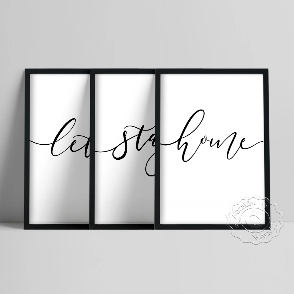 Lets Stay Home Text Typography Poster, Black White Modern Minimalist Prints Art Wall Picture, Living Room Above Couch Home Decor