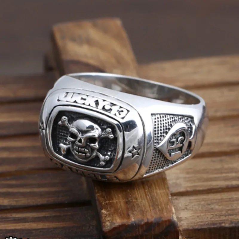 Thai Silver Jewelry Manufacturer S925 Sterling Silver American Punk Skull Knight Cross Fashion Men's Section Ring