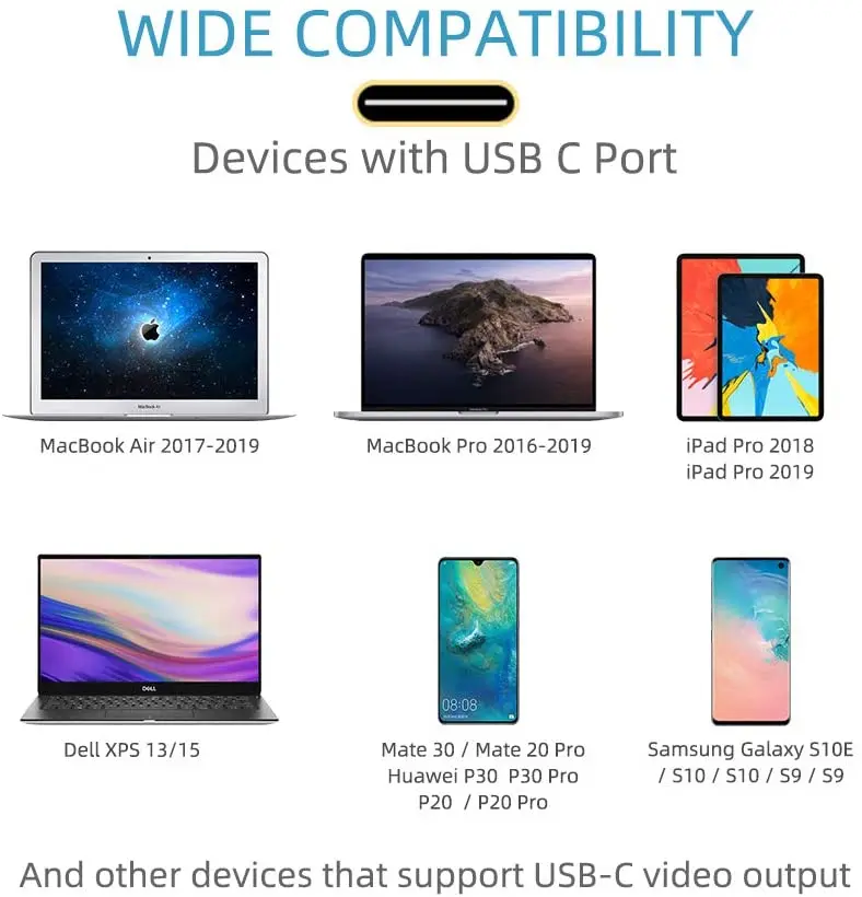 محول 4K USB C إلى HDMI ، متوافق مع MacBook Pro 2018/2017 ، MacBook Air 2018 ، DellXPS 13/15 ، Samsung Galaxy S10/S9