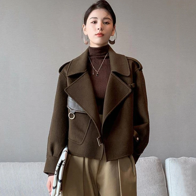 Korean Women's Autumn and Winter Woolen Harajuku Coat Women's Fashion Loose All-match Temperament Coat 2021 New Coat  JU3368