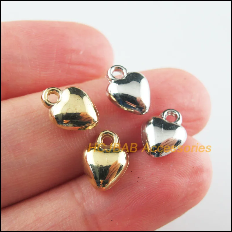 120Pcs Retro Dull Silver Plated KC Gold Color Acrylic Tiny Heart Charms Pendants 8x10mm