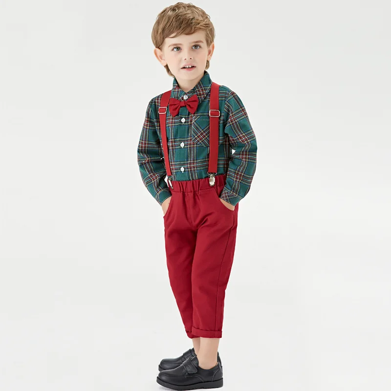 Top and Top Toddler Boys Clothing Set Autumn Winter Children Formal Shirt Tops+Suspender Pants 2PCS Suit Kids Christmas Outfits