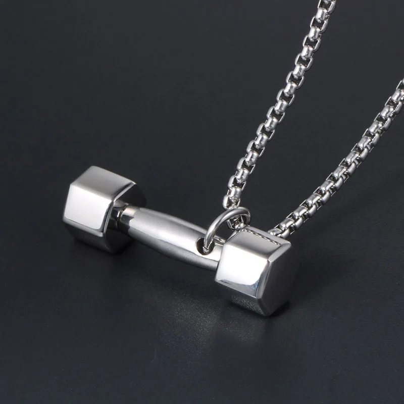 Weights Jewelry Gym Barbell Necklace Men's Stainless Steel Barbell Dumbbell Gym Pendant