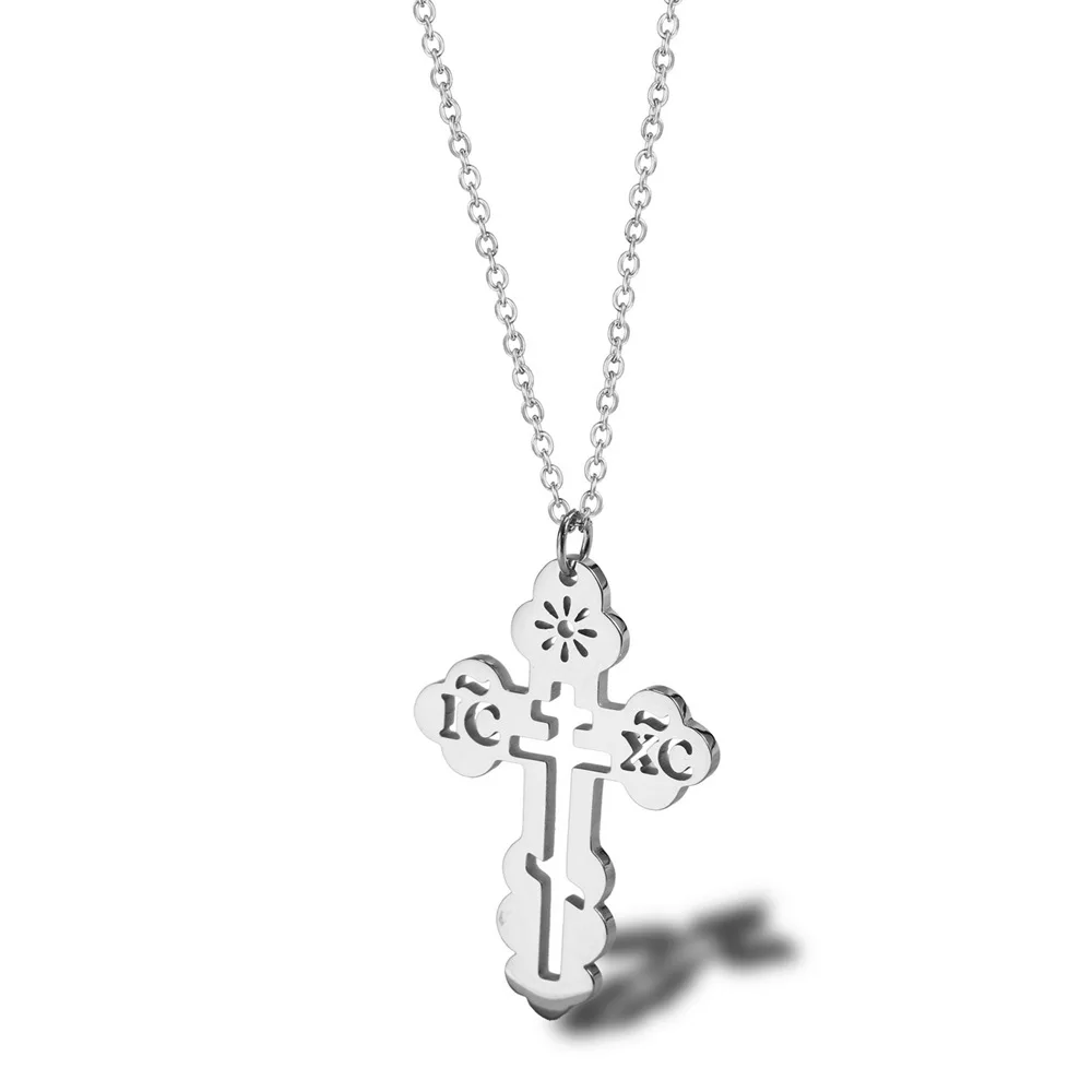 Stainless Steel Orthodox Cross Religious Minimalist Pendant Necklace Women Men Jewelry Gift For Christ