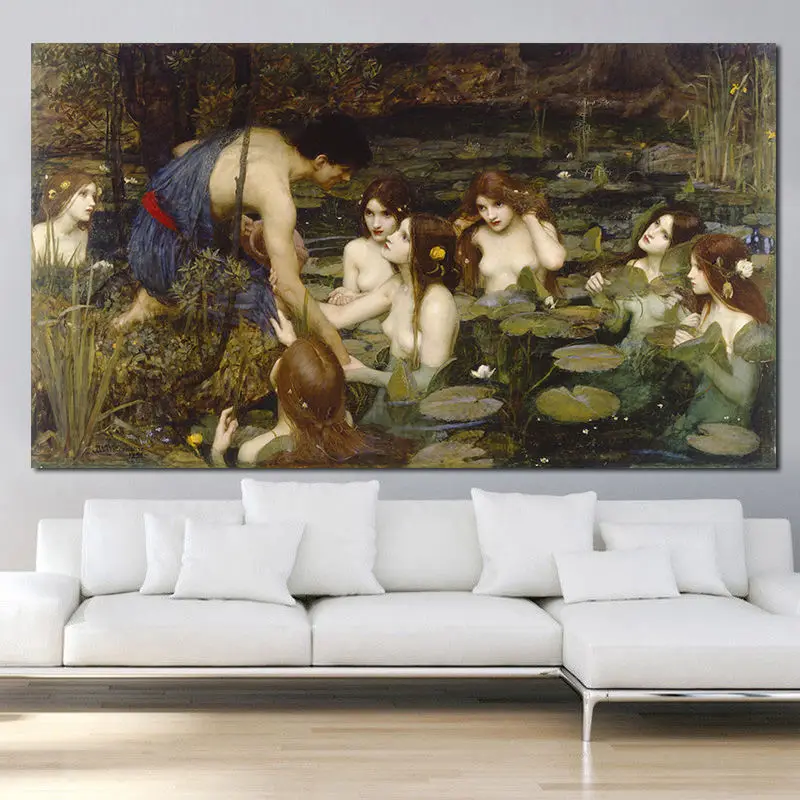 Citon William Waterhouse Hylas and the Nymphs Canvas painting Artwork Pictures Modern Wall Art For Ofiice Home Decor Unframed