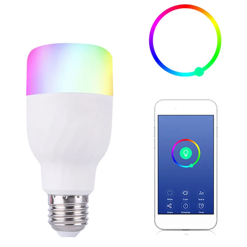 Умная Светодиодная лампа E27, Bluetooth, Wi-Fi, управление через приложение, RGB, AC85-265V цветов, изменяемое время, поддержка домашнего освещения
