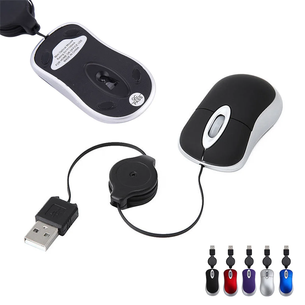 Retractable Mini 1200DPI Wired Mouse USB Optical Mouse Ergonomics Office Gaming Mouse Computer Mice For PC Laptop Notebook