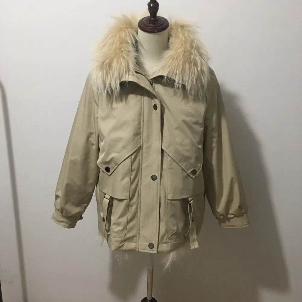 Parkas grandes de piel de mapache para mujer, abrigo con forro de conejo Real de buena calidad, chaquetas cálidas con cuello de piel Natural, moda