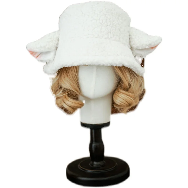 Homemade original cute cartoon sheep ear fisherman hat Lolita lambs wool sheep ear cap