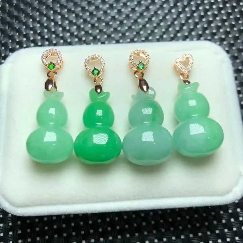 Nature Myanmar Green Jade Solid bottle gourd Pendant Amulet jadite Hanging ornaments