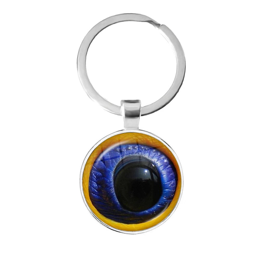 Animal Eyes Keychain Dragon Snake Owl Cat Tiger Eyes 25mm Glass Cabochon Handmade Pendant Keyrings Keyholder Jewelry For Gift