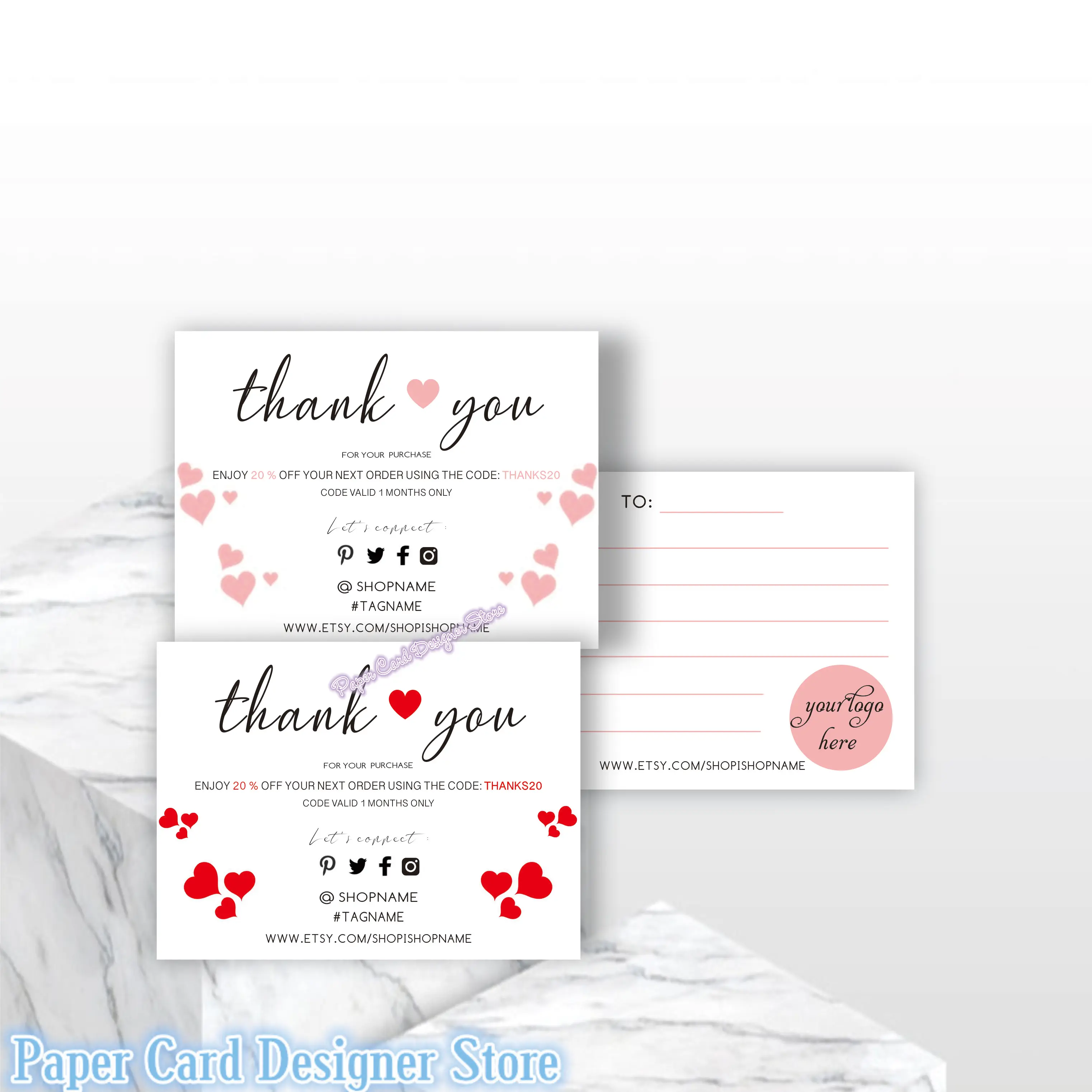 

Personalized Thank You Card Etsy Thank You Note Printable, Business Thank You Note Ideas Code Coupon Business Card Insert Order