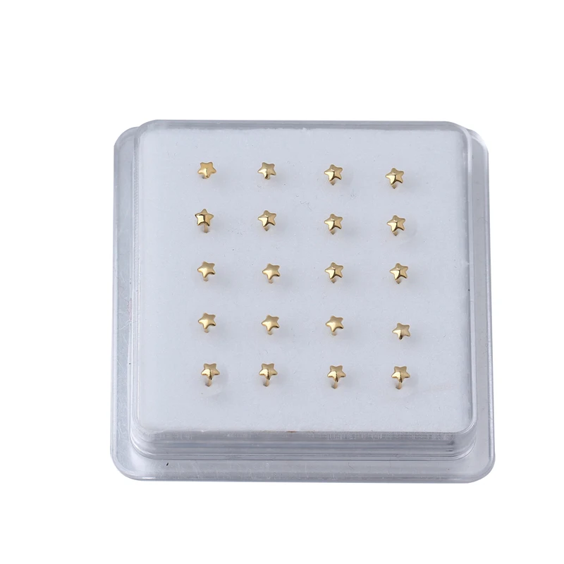 Star Gold Color Adjustable Bendable Nose Stud Rings for Women Girl White Crystal  Ball Nose Pin Piercing 20pcs