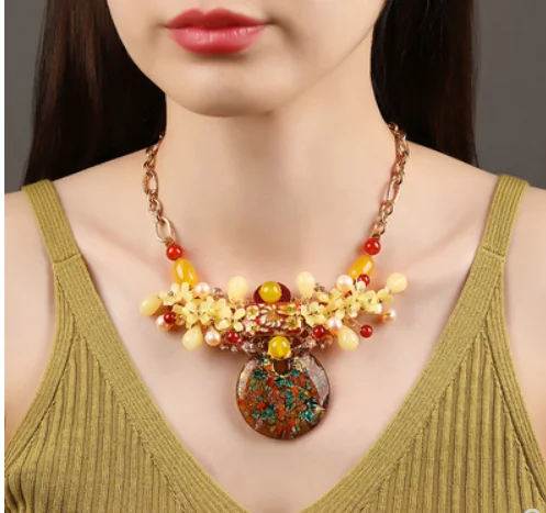 

Necklace pendant female classical short colored glaze retro ethnic style accessories ornaments