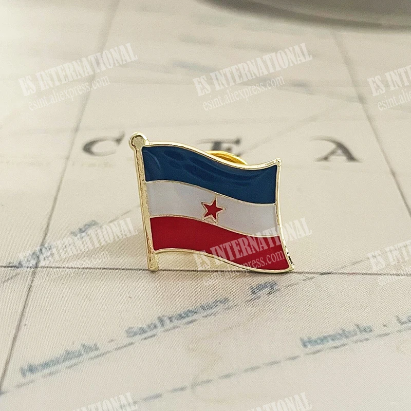 Yugoslavia National Flag Lapel Pins Crystal Epoxy Metal Enamel Badge Paint Brooch Souvenir Suit  Personality Commemorative Gifts