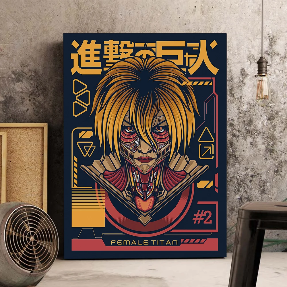 Anime Poster Attack On Titan Japanese Cartoon Comic Bar Poster Retro Decorative Painting Modern Home Decor Wall Art Canvas