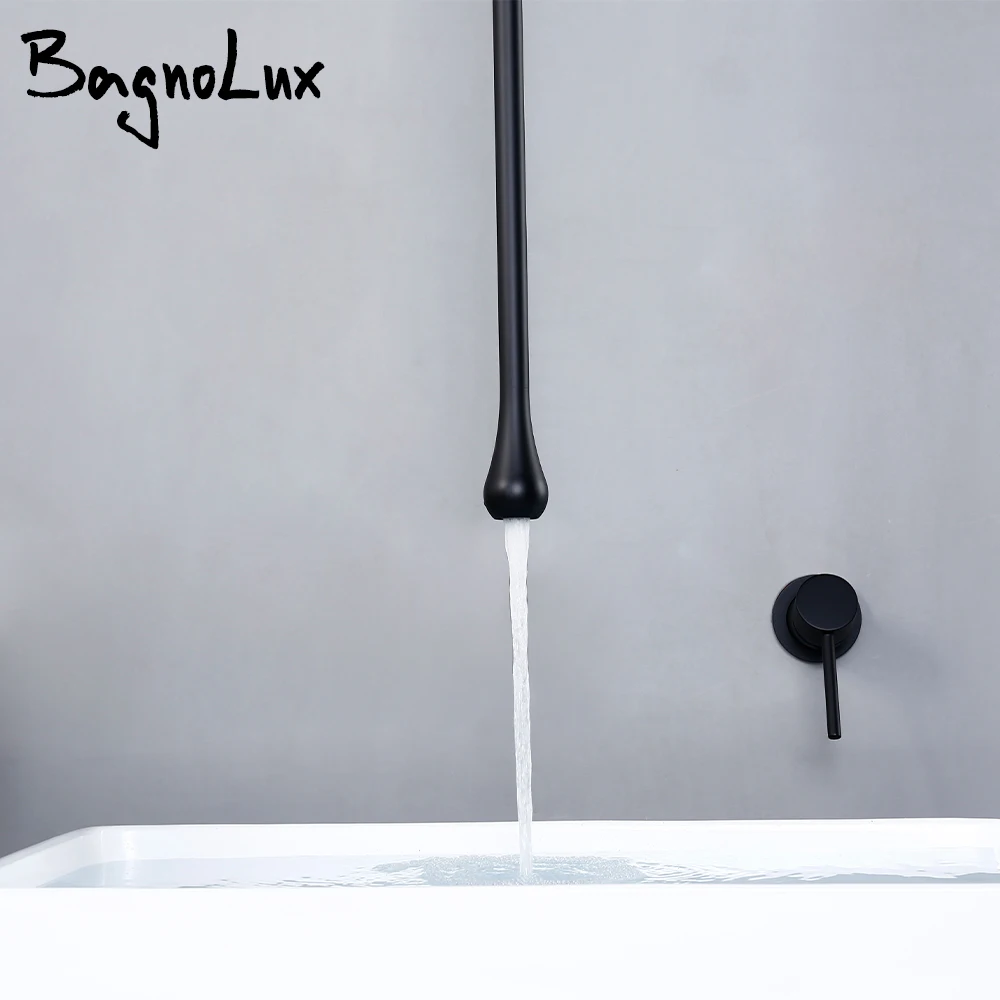 Bagnolux Brushed Gold Matt Black Brass Casting Deck Mounted Bathroom Basin Faucet Single Handle Mixer Hot and Cold Water Taps