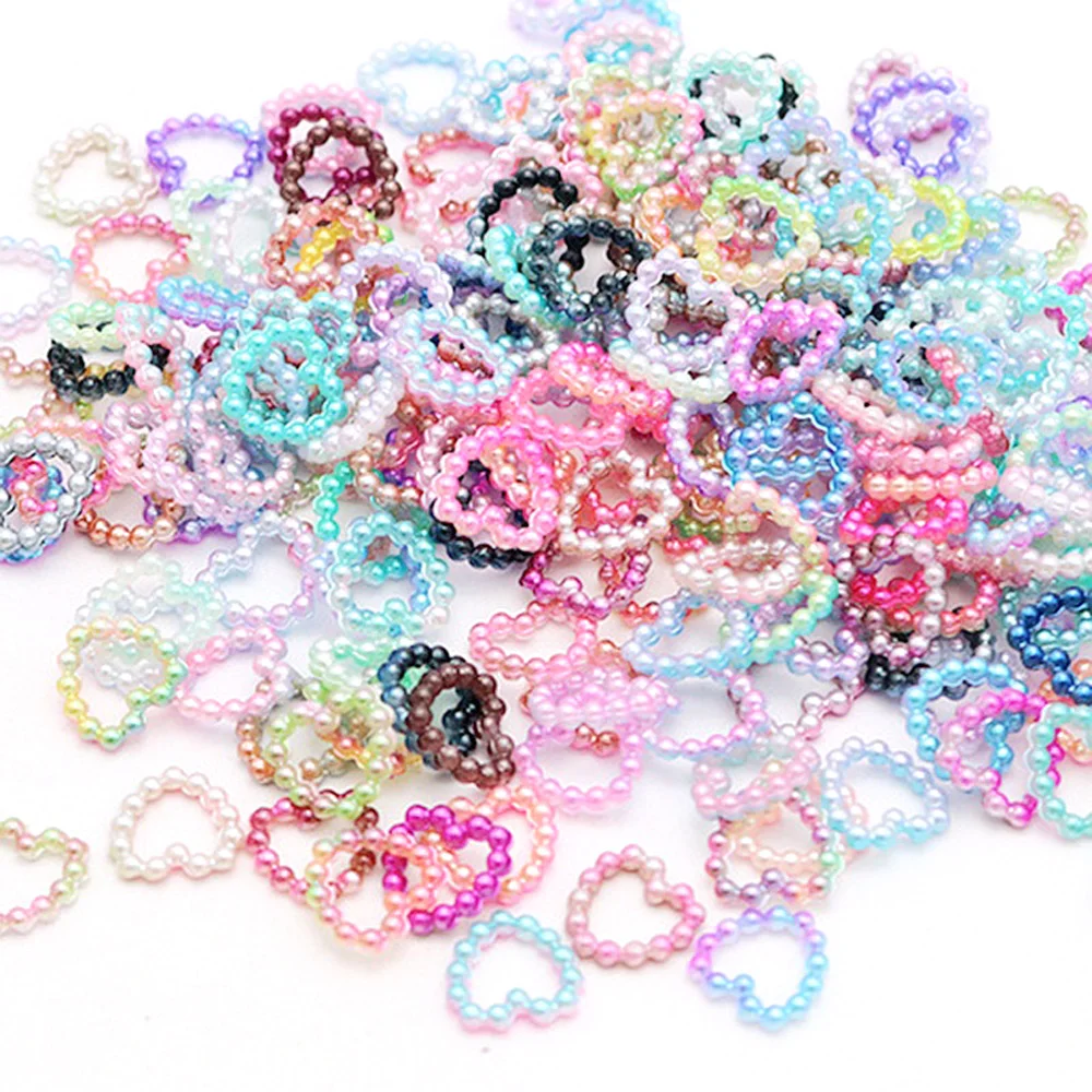 

100pcs/Bag 9 Colors 10x11mm Heart Hollow Pearl Nail Decorations Loose Beads Clothes DIY Garment Beads Crafts Jewelry VA-54