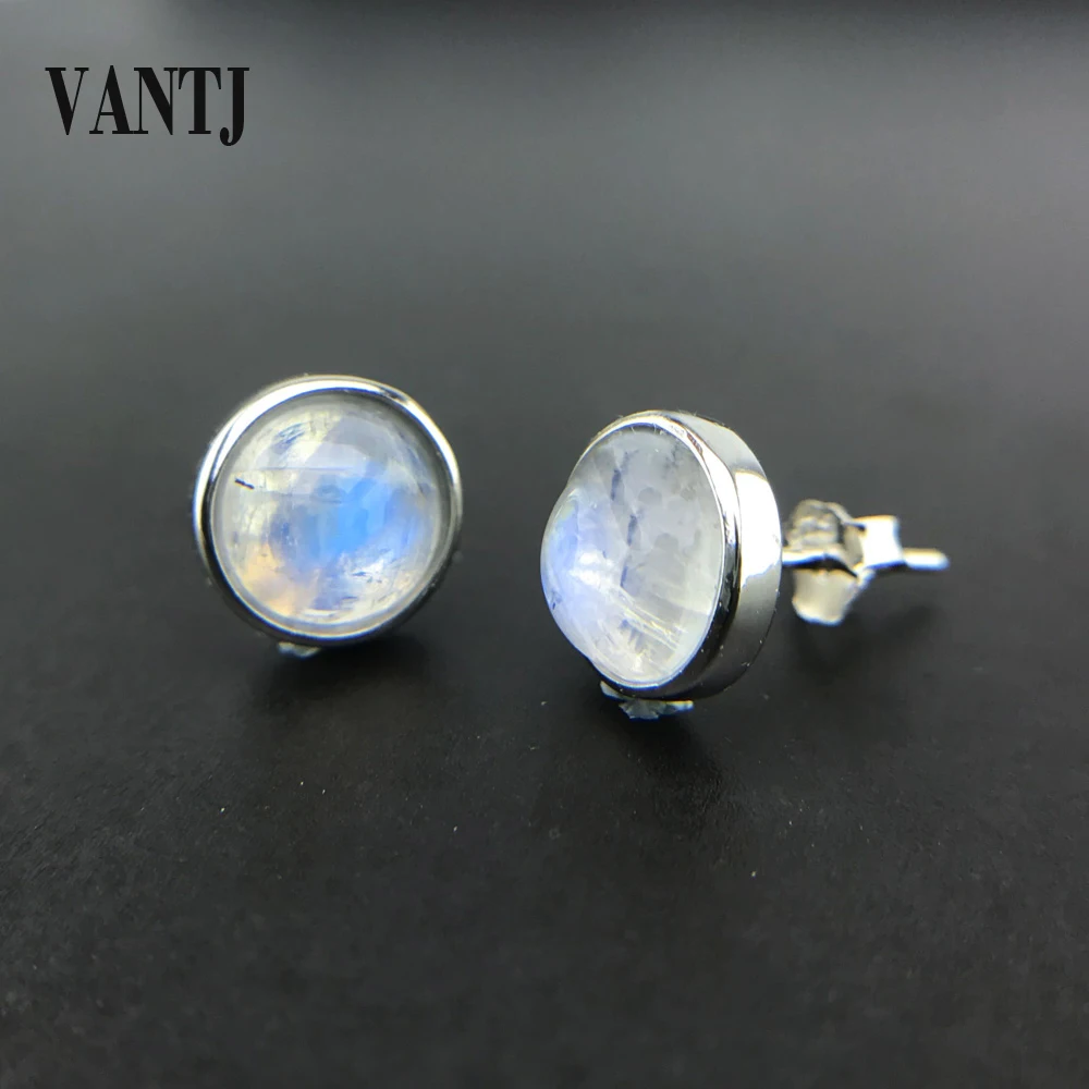 

100% Natural Blue Moonstone Earrings Sterling 925 Silver Sunstone 7mm for Women Wedding Anniversary Party Fine Jewelry Gift