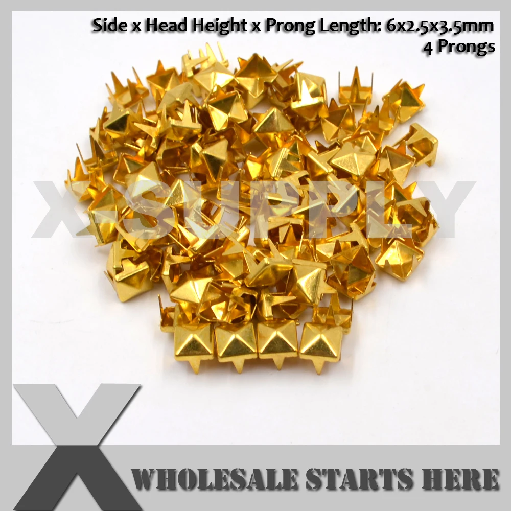 Gold Pyramid Pyramid Studs with 4 Prongs for Leather Belt,Dog Collar,DIY Craft,Hat,Shoes