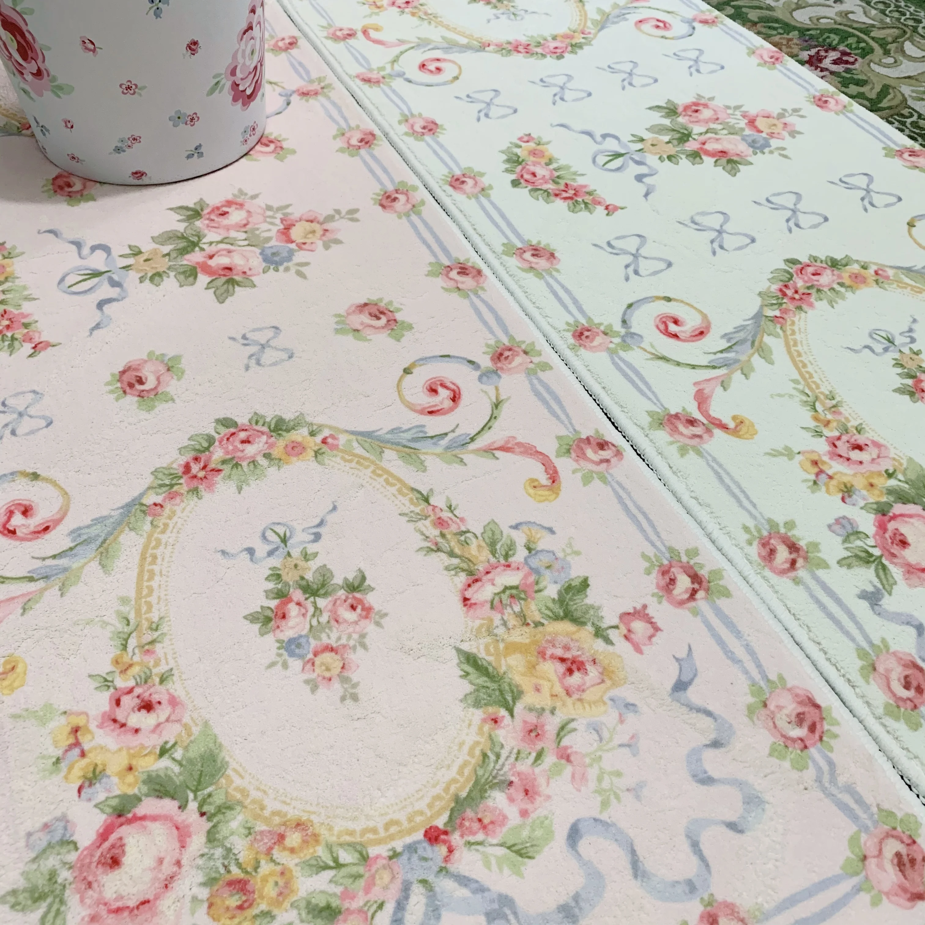 Pink Vintage Carpet French Flower Vine Printed Plush Floor Mat Living Room Bedroom Decor Rug Non-slip Small Carpets Home Decor