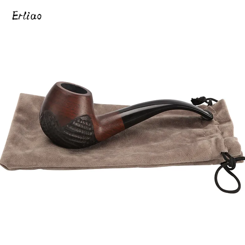 

Erliao Top Grade Ebony Wood Pipe 9mm Filter Tobacco Handmade Smoking Pipe Vintage Bent Engarved Smoke Pipe Accessories